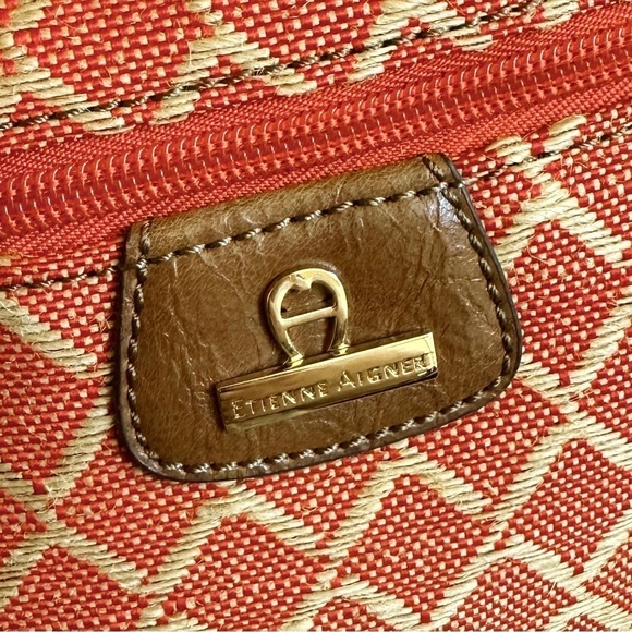 Etienne Aigner Orange Linen Faux Leather Colorful Diamond Shoulder Bag - Picture 2 of 9